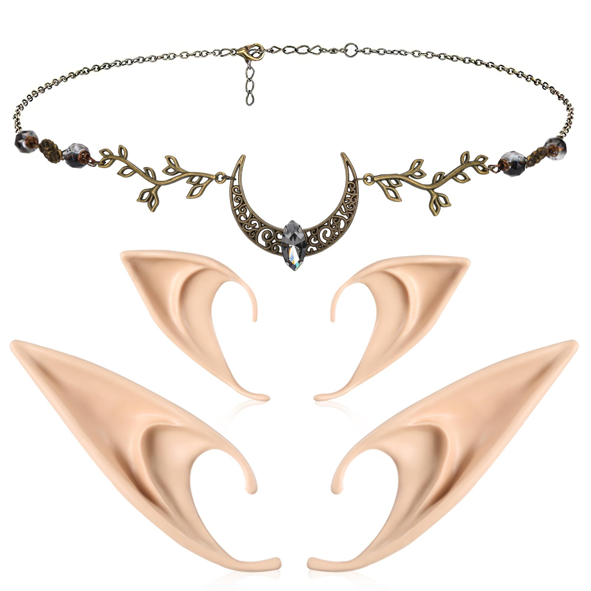 3894 2 Pairs Elf Ears With Fairy Moon Headpieces Handmade